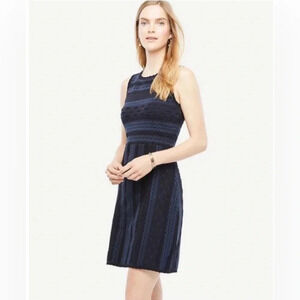 Ann Taylor Texture Stitch Flare Mini Dress Atlantic Navy Twee Mod Stretchy